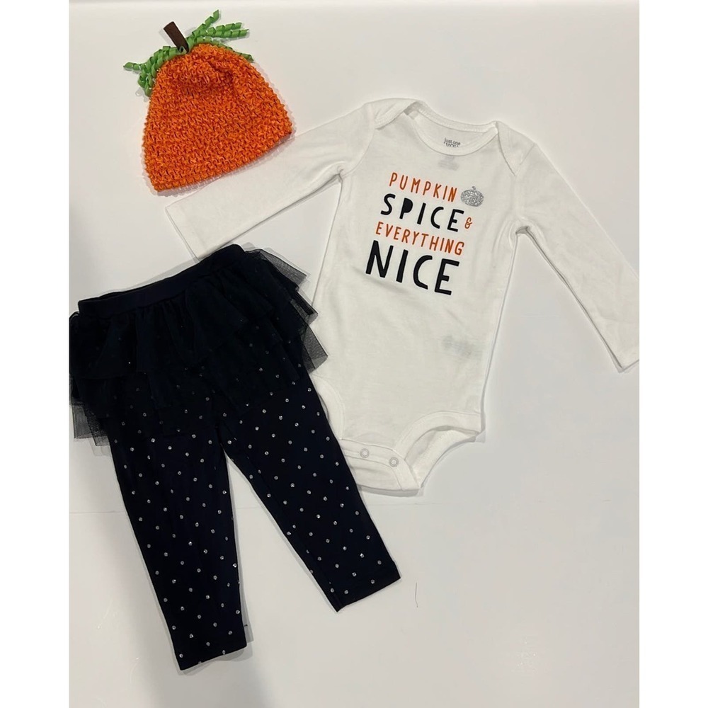 Just One You Carters Baby Girls 12M Pumpkin Spice Outfit Set Tutu Leggings Hat